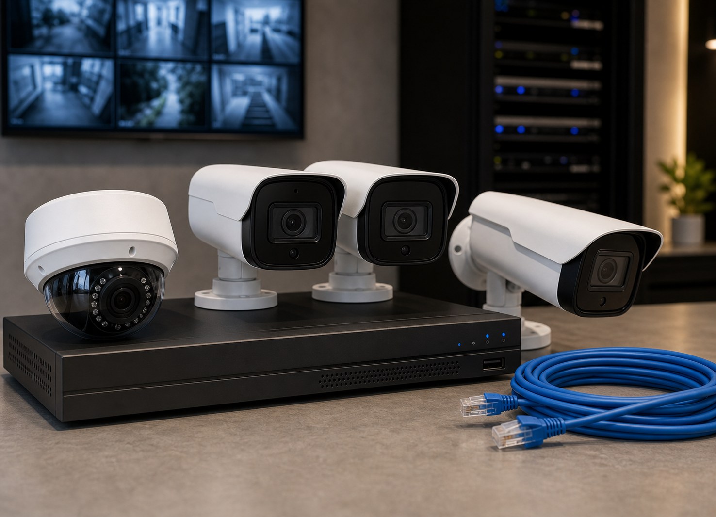 Surveillance cameras, recorder, and network cabling